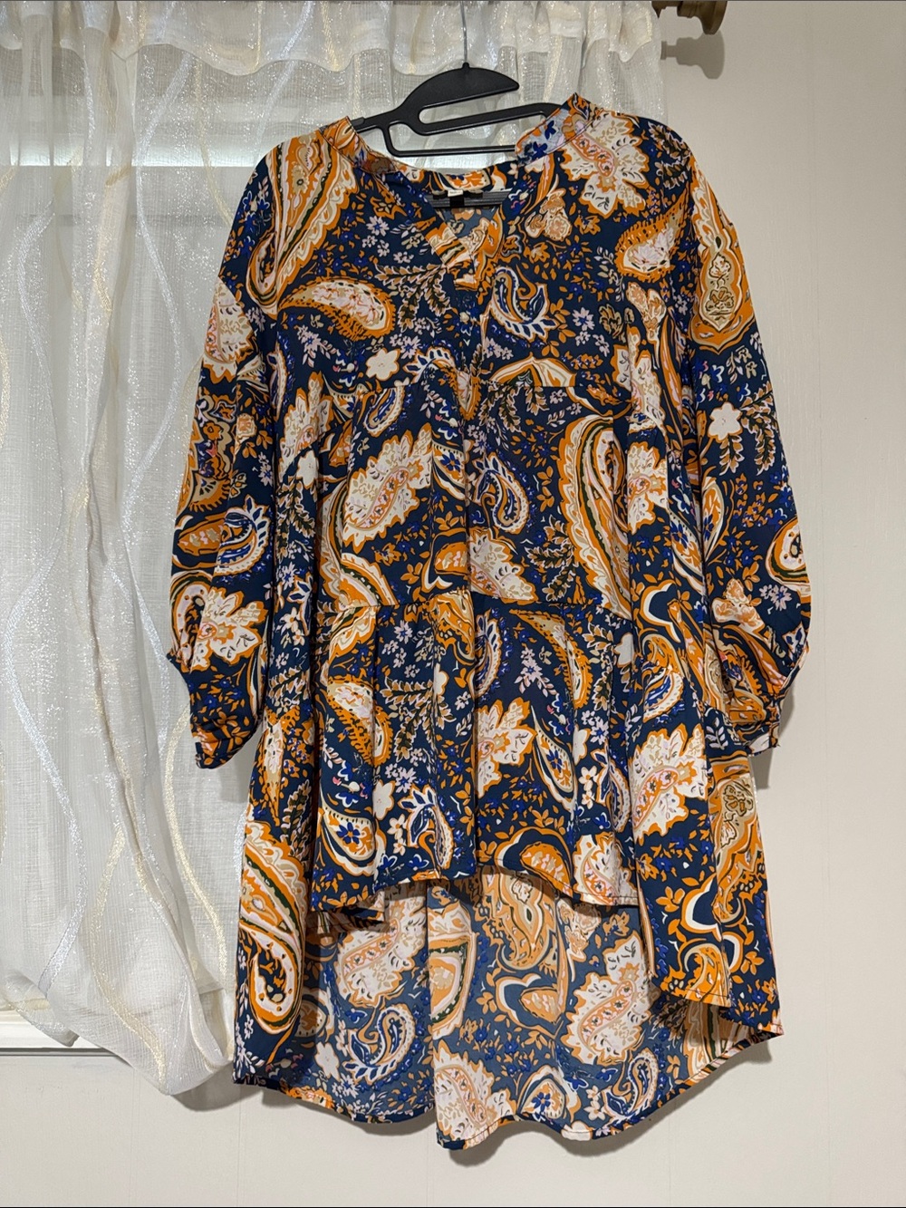Umgee Navy and Mustard Paisley High-Low Dress